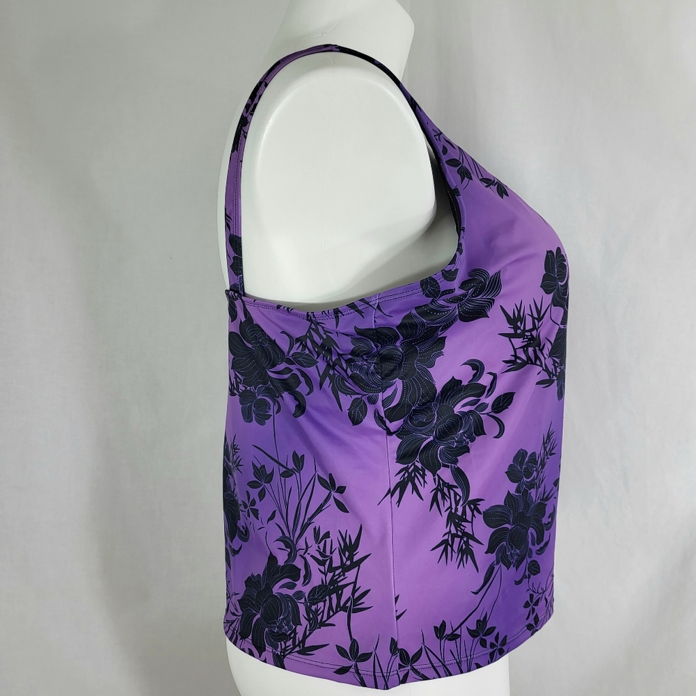 Swimsuits For All Aquabelle Tankini TOP Womens Size 20 Purple Black Floral NWT - Picture 2 of 14